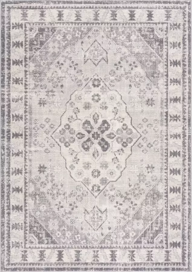 Salery Home SEHRAZAT Vloerkleed- modern laagpolig vloerkleed tapijtenloods Montana grijs geodriehoek patroon 120x170 cm - Foto 2