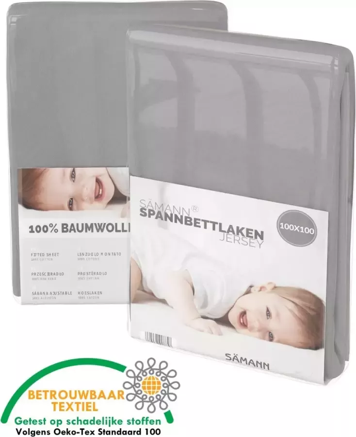 SAMANN SÄMANN Hoeslaken 100x100 cm boxmatras Jersey katoen Grijs| Kinderhoeslaken hoeslaken baby ledikant co-sleeper Baby box