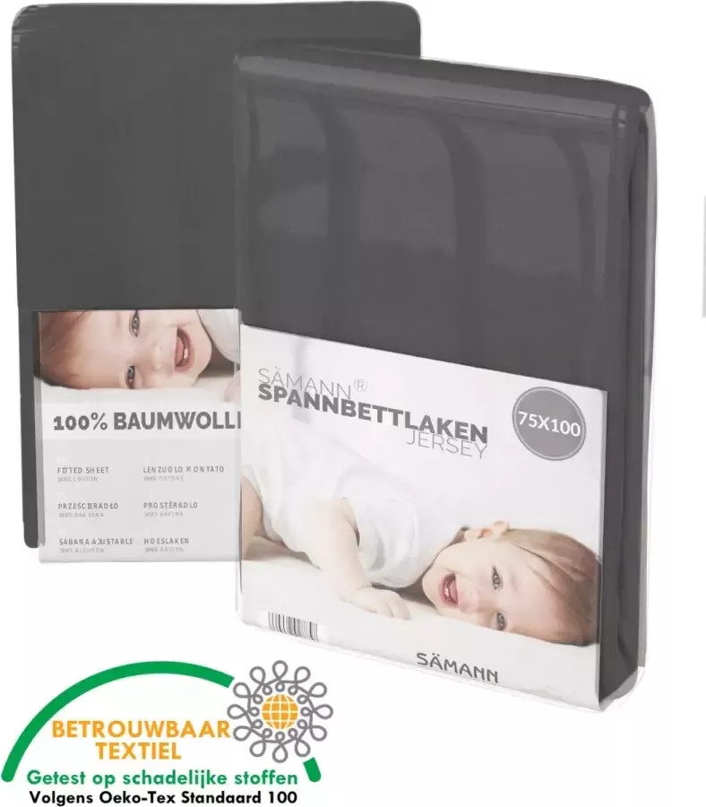 SAMANN SÄMANN Hoeslaken wieglaken 75x100 Jersey katoen Antraciet Kinderhoeslaken hoeslaken baby ledikant co-sleeper aanschuifbed Baby box
