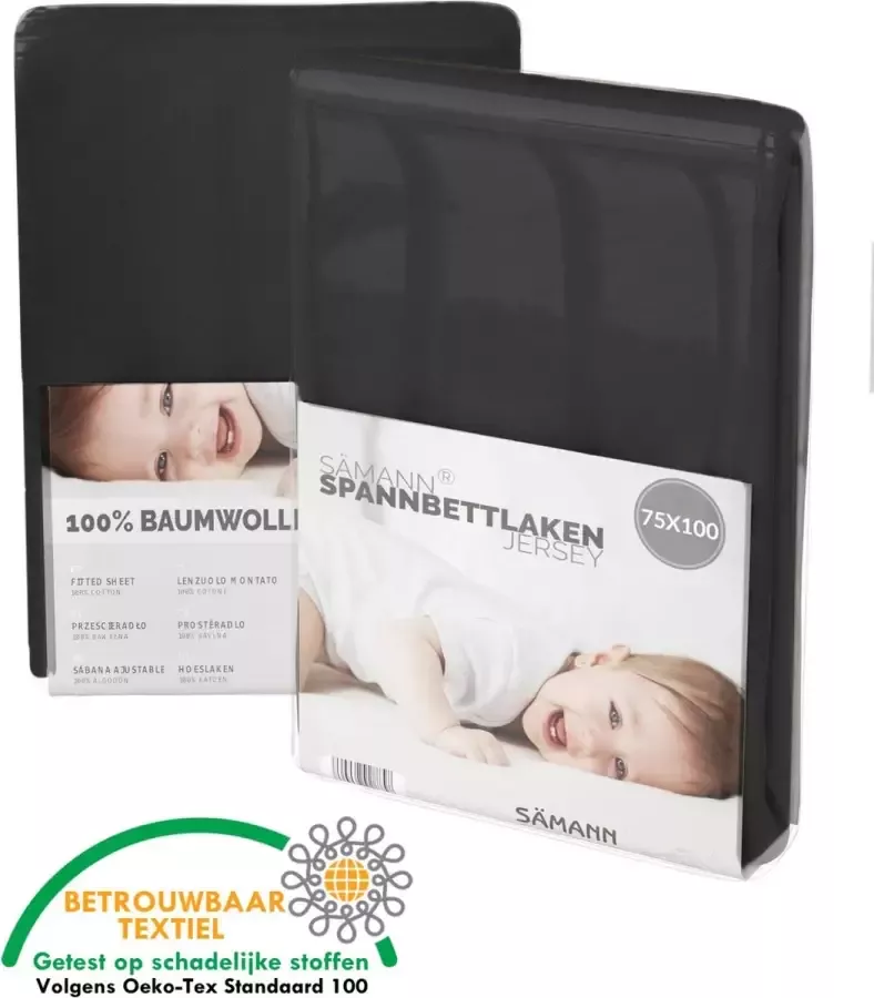 SAMANN SÄMANN Hoeslaken wieglaken 75x100 Jersey katoen Zwart Kinderhoeslaken hoeslaken baby ledikant co-sleeper aanschuifbed Baby box