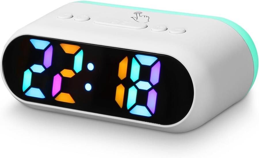 Sander Shop Digitale wekker RGB gekleurde wekker digitale wekker met dubbel alarm snooze kleurrijk nachtlampje dimbaar 7 wekgeluiden wekker voor kinderen meisjes jongens voor nachtkastje