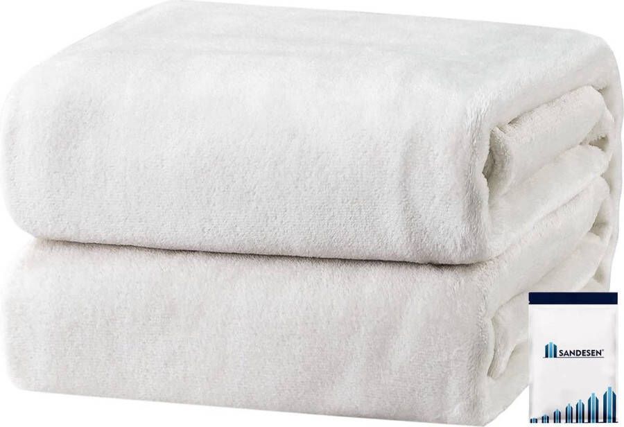 sandesen Superzachte Lichtgewicht luxe fleece deken voor bedbank 150x200cm wit