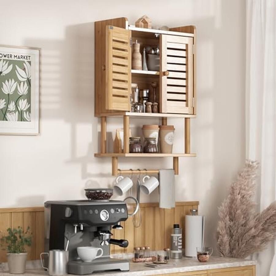 Sanitair-online.eu Bamboe wandkast met handdoekhouder voor kleine ruimtes