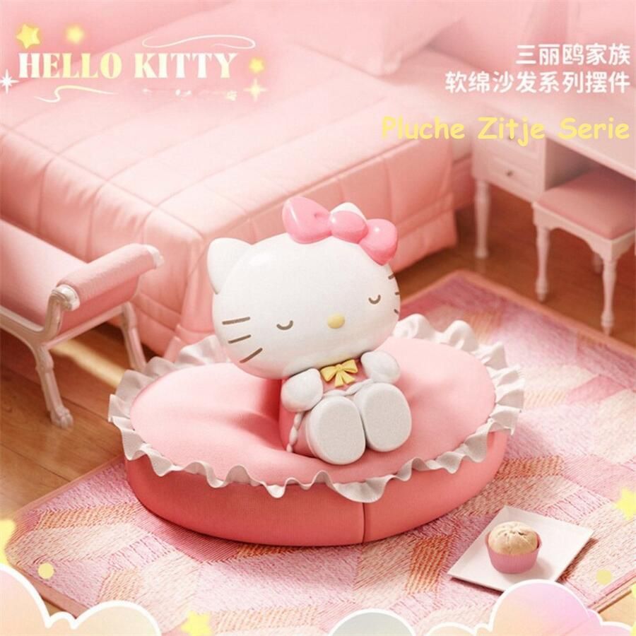 Sanrio Hello Kitty Pluche Zitje Serie Decoratie Beeld – Kawaii Figurine – Bureau Accessoire Verzamelobject & Cadeau voor Meisjes