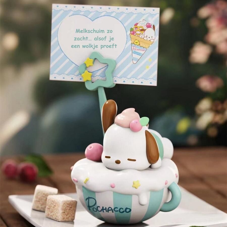 Sanrio Pochacco Dessert Serie Decoratie Beeld – Kawaii Cappuccino Memo Houder Figurine – Bureau Accessoire & Cadeau voor Meisjes