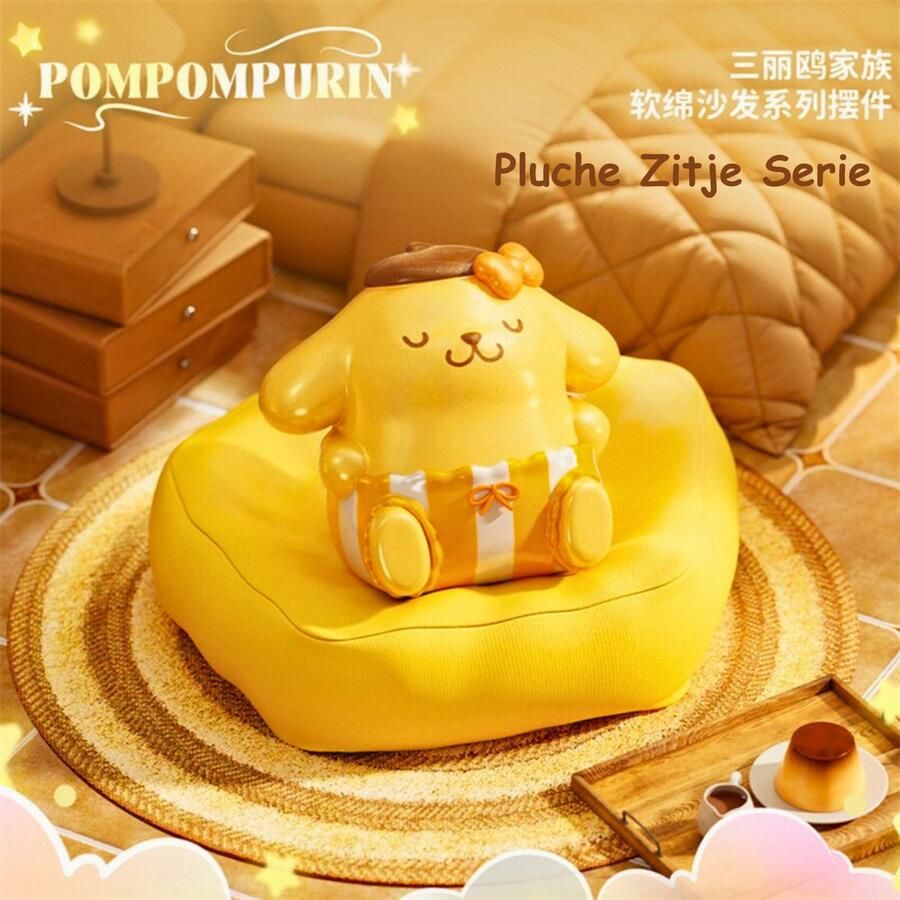 Sanrio Pompompurin Pluche Zitje Serie Decoratie Beeld – Kawaii Figurine – Bureau Accessoire Verzamelobject & Cadeau voor Meisjes