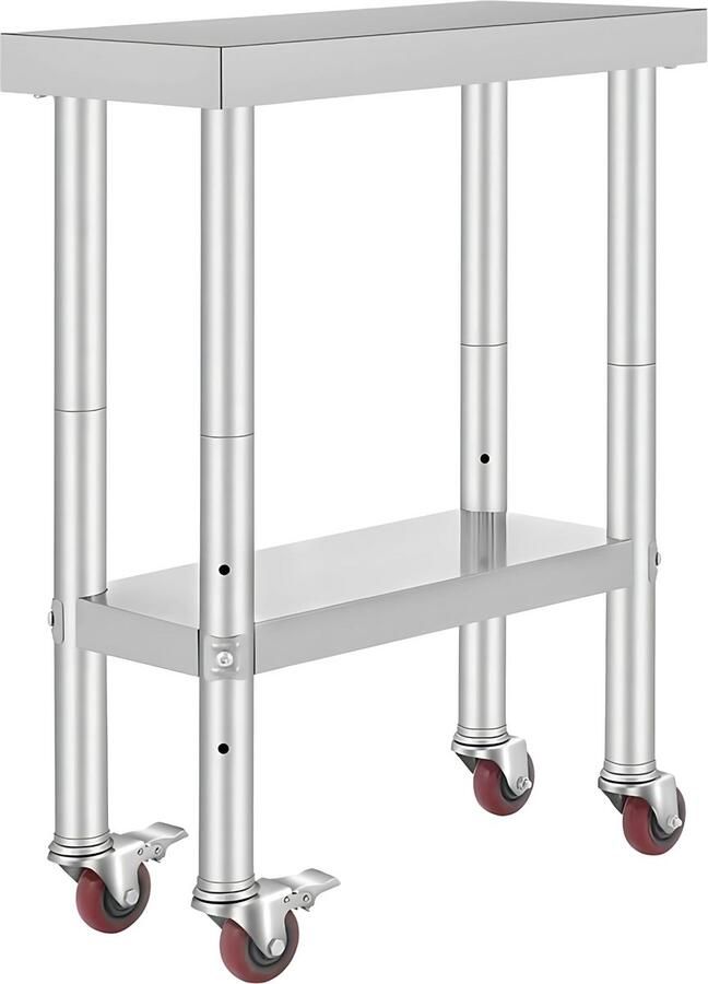 Sans margue Keukentafel horeca RVS Werktafel met wielen Bijzettafel verplaatsbaar Keukeneiland