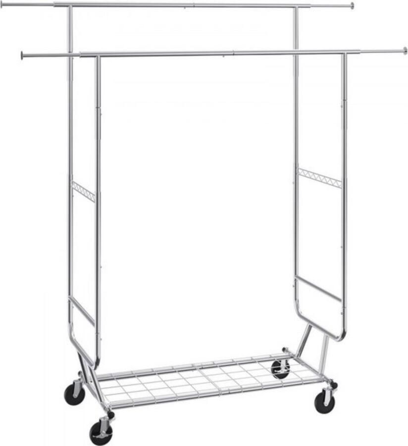 Sans margue Rolbaar Kledingrek Kapstok Zilver Verstelbaar 2 Stangen 136kg Draagvermogen