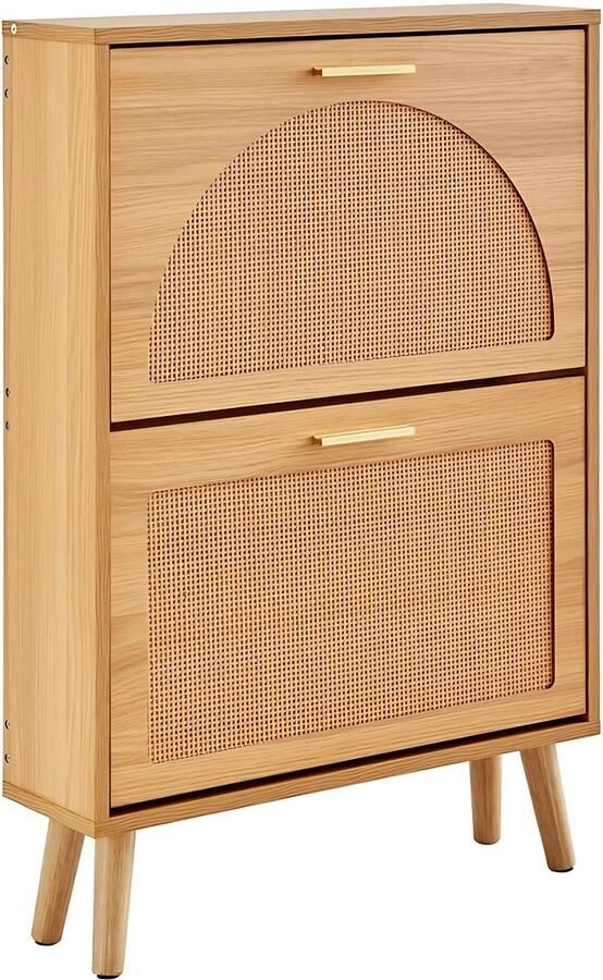 Sans margue Schoenenkast met klep 2 kleppen Schoenenbank Houtkleur Kantelsysteem Schoenenbak 36KG