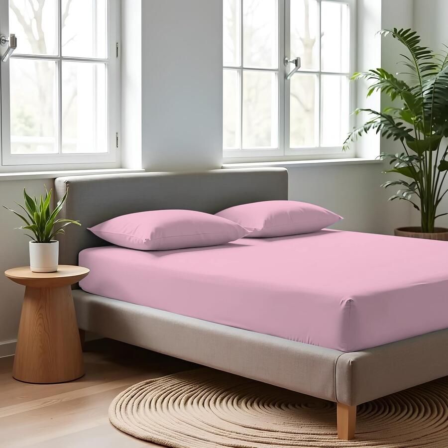 Saphira Luxe Hoeslaken Baby Roze – 100% Geweven Katoen – 360° Stretch – Perfecte Pasvorm – Ademend & Zacht – 200x200 220cm+40 – Voor Box Matras – Voor Waterbedmatras - Foto 2