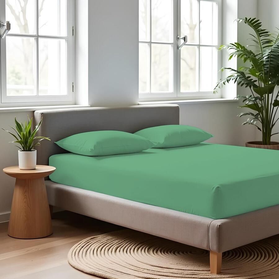 Saphira Luxe Hoeslaken Groen – 100% Geweven Katoen – 360° Stretch – Perfecte Pasvorm – Ademend & Zacht – 200x200 220cm+40 – Voor Boxspring Matras – Voor Waterbedmatras - Foto 2