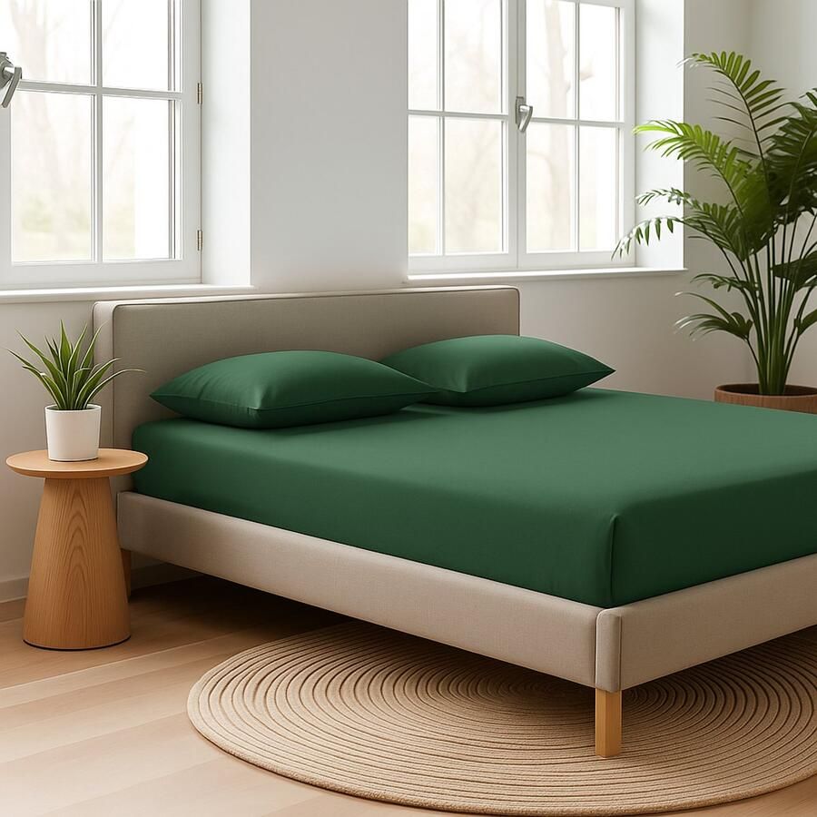 Saphira Luxe Hoeslaken Groen – 100% Geweven Katoen – 360° Stretch – Perfecte Pasvorm – Ademend & Zacht – 200x200 220cm+40 – Voor Boxspring Matras – Voor Waterbedmatras