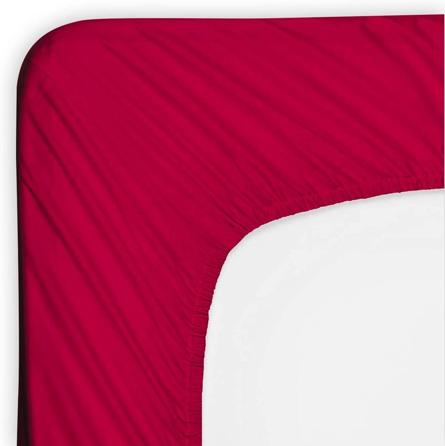 Saphira Luxe Hoeslaken Rood – 100% Geweven Katoen – 360° Stretch – Perfecte Pasvorm – Ademend & Zacht – 200x200 220cm+30 – Voor Boxspring Matras - Foto 2