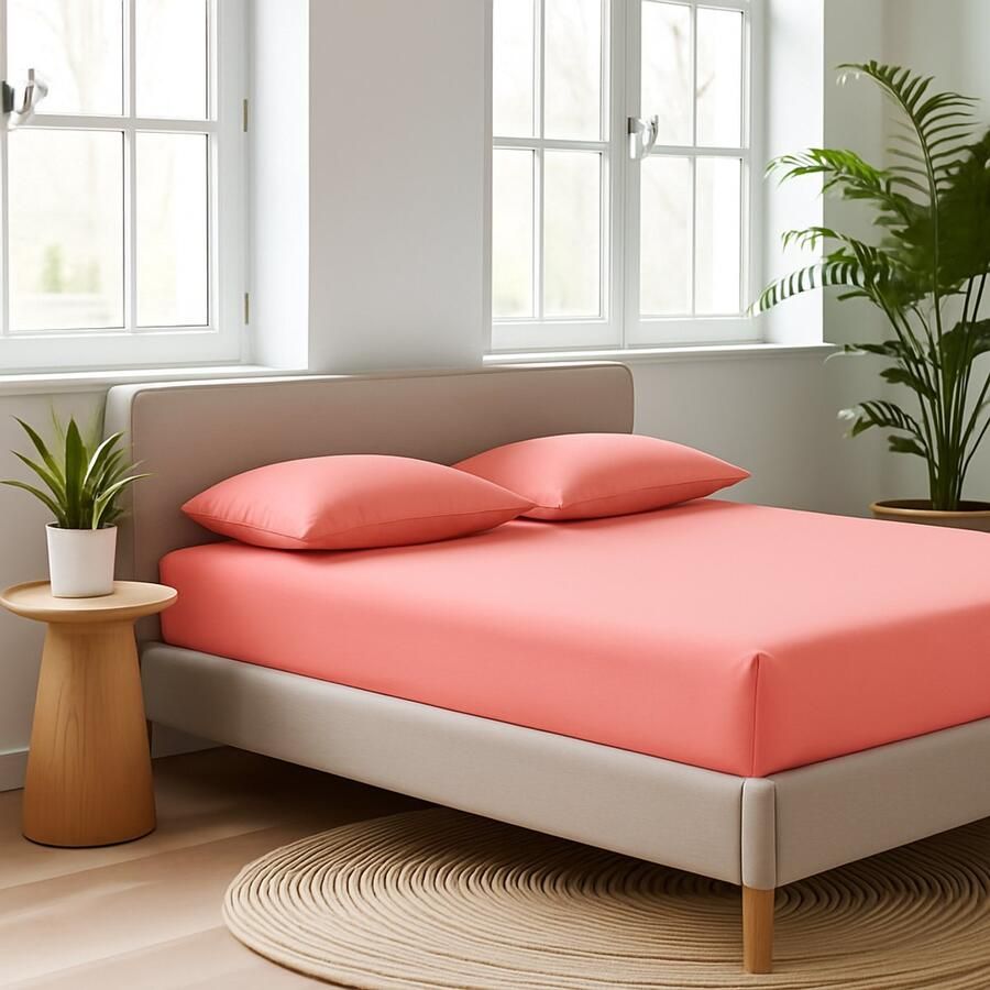 Saphira Luxe Hoeslaken Baby Roze – 100% Geweven Katoen – 360° Stretch – Perfecte Pasvorm – Ademend & Zacht – 180x200cm+30 – Voor Boxspring Matras – Lits jumeaux