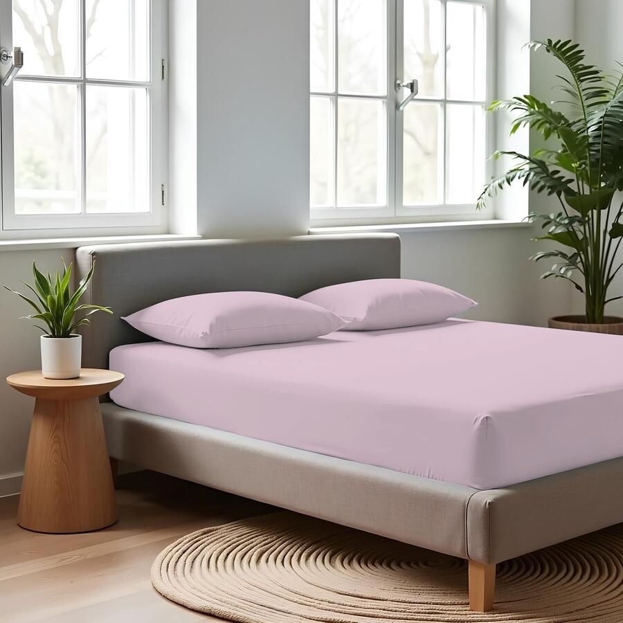 Saphira Luxe Hoeslaken Thee Roze – 100% Geweven Katoen – 360° Stretch – Perfecte Pasvorm – Ademend & Zacht – 200x200 220cm+40 – Voor Boxspring Matras – Voor Waterbedmatras