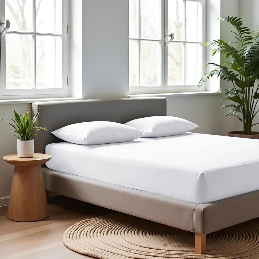 Saphira Luxe Hoeslaken Wit – 100% Geweven Katoen – 360° Stretch – Perfecte Pasvorm – Ademend & Zacht – 200x200 220cm+40 – Voor Boxspring Matras – Voor Waterbedmatras