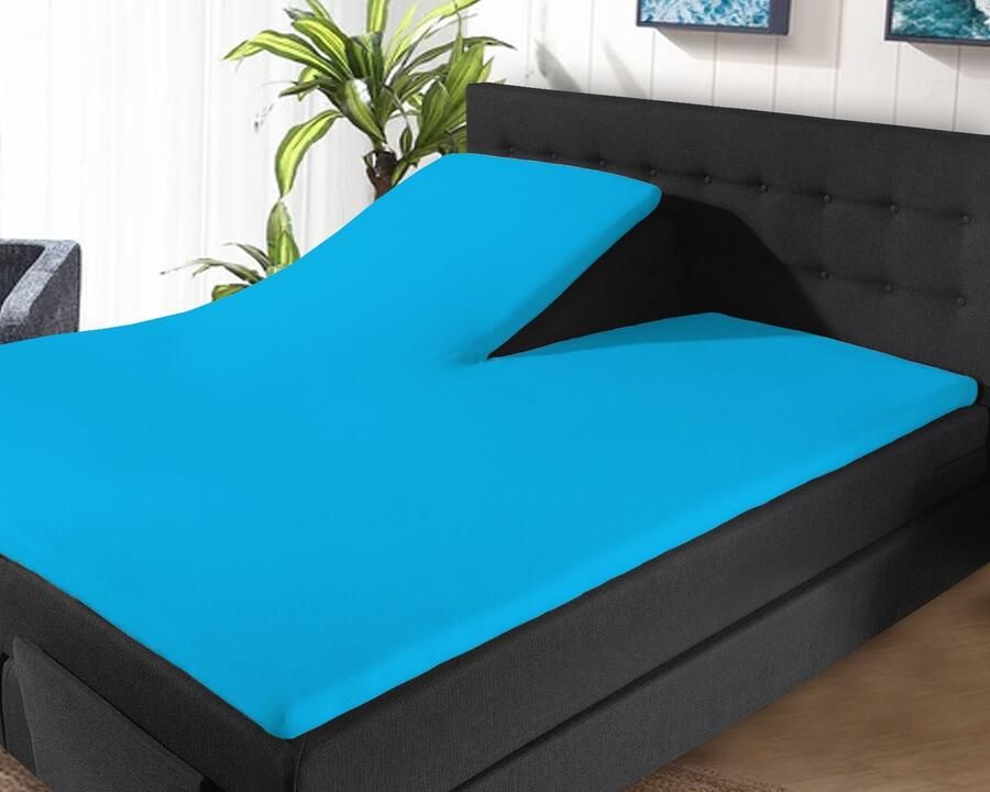 Saphira Luxe Splittopper Hoeslaken Donkerblauw – 100% Jersey Katoen – 180x200 220 cm – Split van 80 90cm – Zacht Ademend & Rekbaar – Voor Splittopper Matras – Perfecte Pasvorm