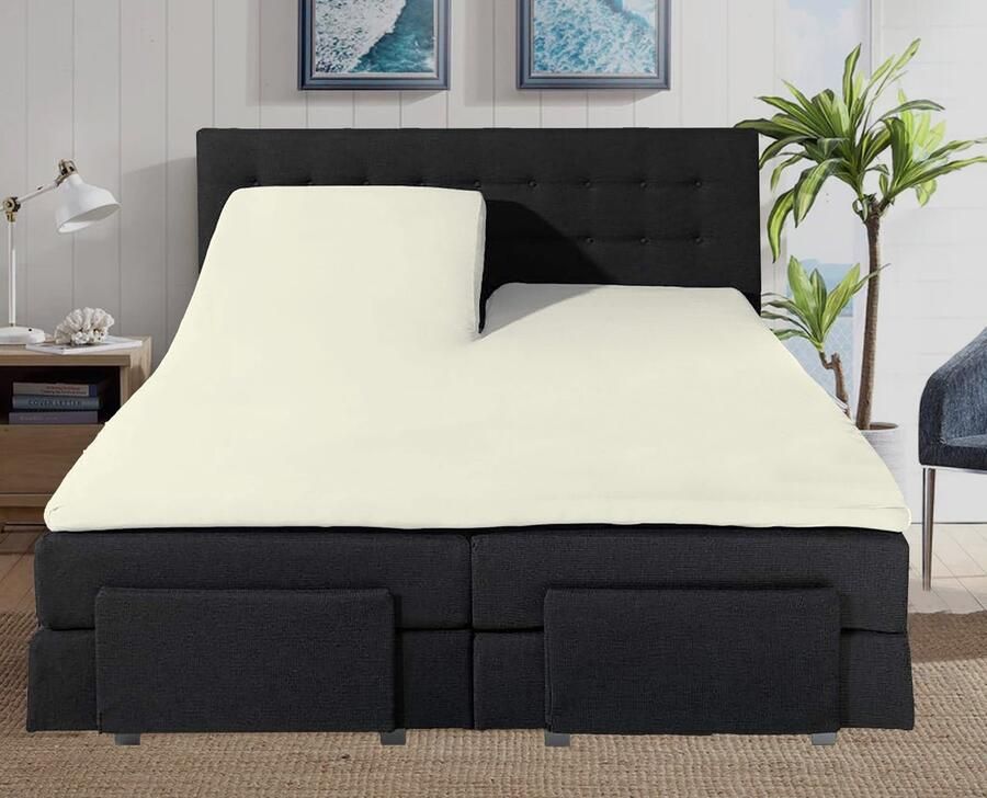 Saphira Luxe Splittopper Hoeslaken Off-wit Cream – 100% Jersey Katoen – 180x200 220 cm – Split van 80 90cm – Zacht Ademend & Rekbaar – Voor Splittopper Matras – Perfecte Pasvorm