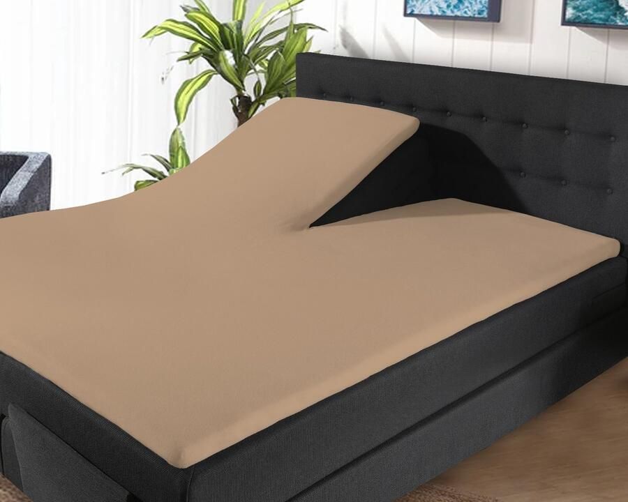Saphira Luxe Splittopper Hoeslaken Taupe Beige – 100% Jersey Katoen – 180x200 220 cm – Split van 80 90cm – Zacht Ademend & Rekbaar – Voor Splittopper Matras – Perfecte Pasvorm
