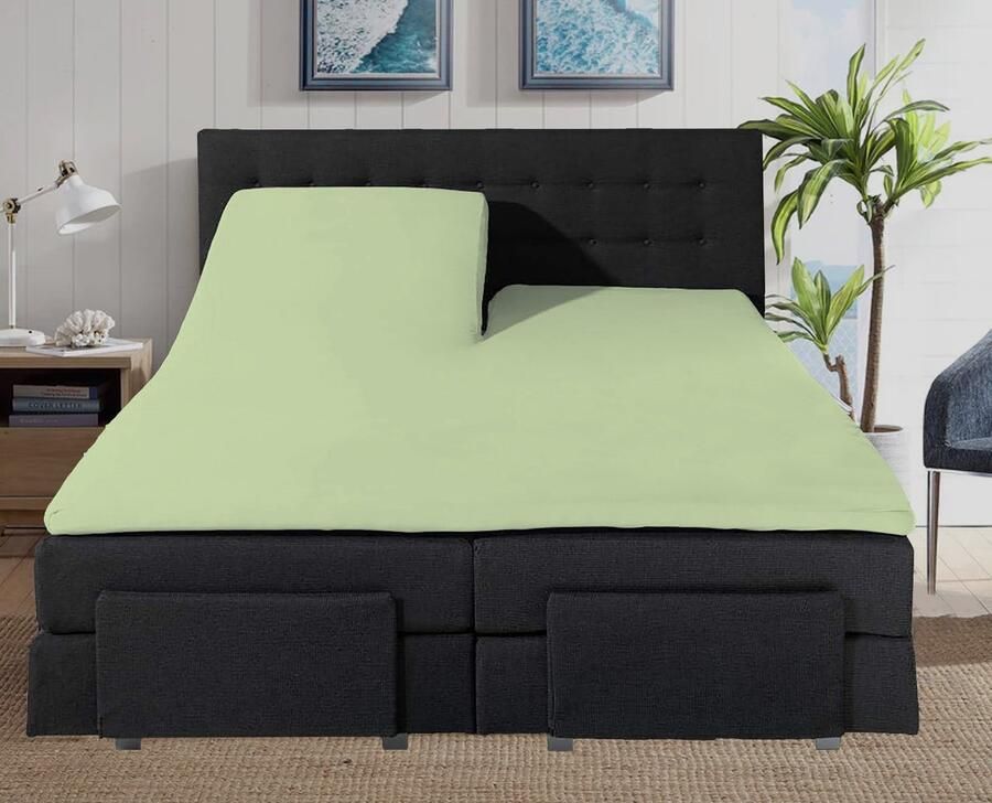 Saphira Luxe Splittopper Hoeslaken Zeegroen – 100% Jersey Katoen – 180x200 220 cm – Split van 80 90cm – Zacht Ademend & Rekbaar – Voor Splittopper Matras – Perfecte Pasvorm