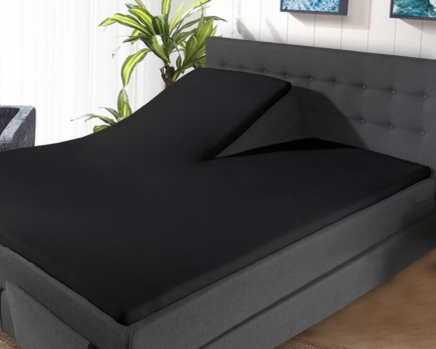 Saphira Luxe Splittopper Hoeslaken Zwart – 100% Jersey Katoen – 180x200 220 cm – Split van 80 90cm – Zacht Ademend & Rekbaar – Voor Splittopper Matras – Perfecte Pasvorm