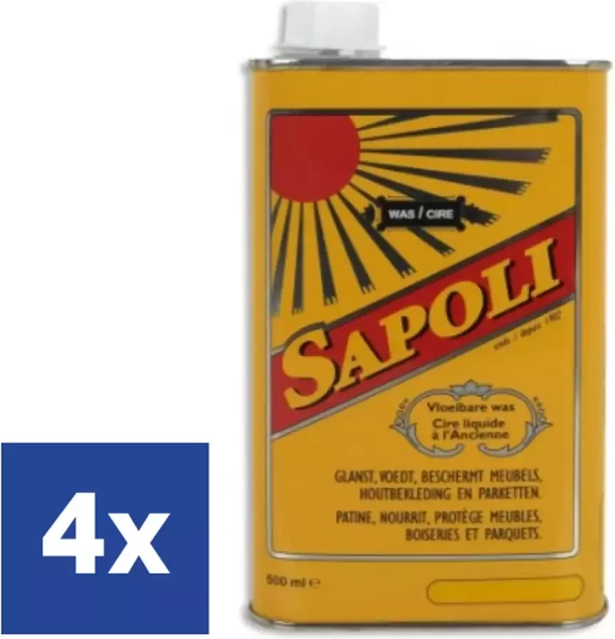 Sapoli waterafstotende Was boenwas Bruin 4 x 500ml