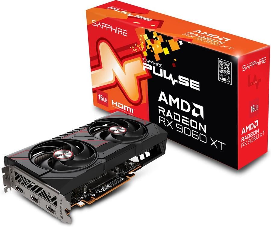 Sapphire Pulse AMD Radeon RX 9060 XT Videokaart 16GB GDDR6 PCIe 5.0 2x HDMI 2.1 1x DisplayPort 2.1