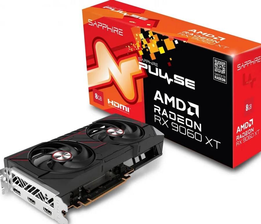 Sapphire Pulse Radeon RX 9060 XT Gaming 8G Videokaart 8 GB GDDR6 PCI Express 5.0 x16 1x HDMI 2x DisplayPort