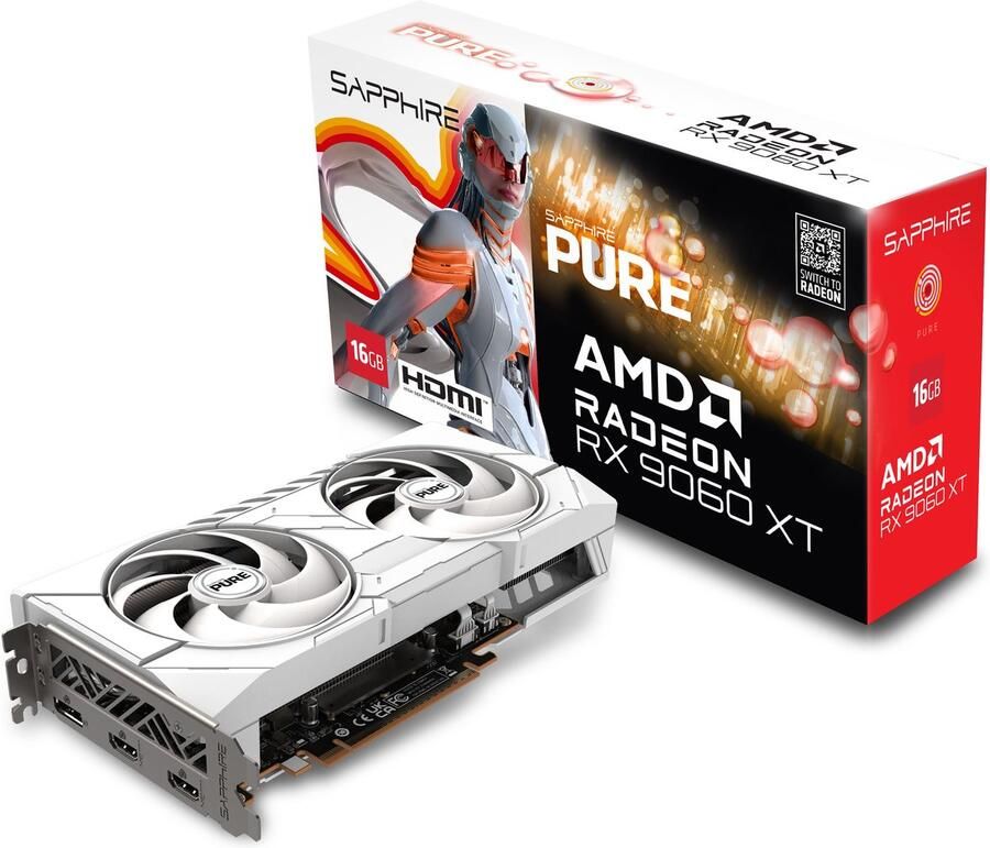 Sapphire Pure AMD Radeon RX 9060 XT Videokaart 16GB GDDR6 PCIe 5.0 2x HDMI 2.1 1x DisplayPort 2.1