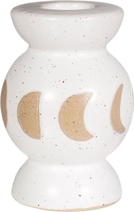 Sass & Belle kandelaar Moon Phases wit 8 cm kaarsenhouder voor dinerkaarsen keramieken kandelaren voor op tafel