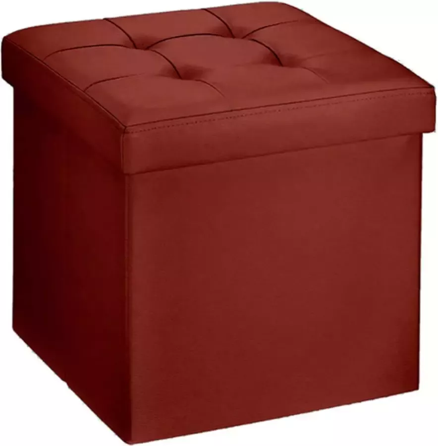 Sats Faux Leren Poef met opbergruimte Voetensteun Bijzettafel Kunstleer Bruin Vierkant