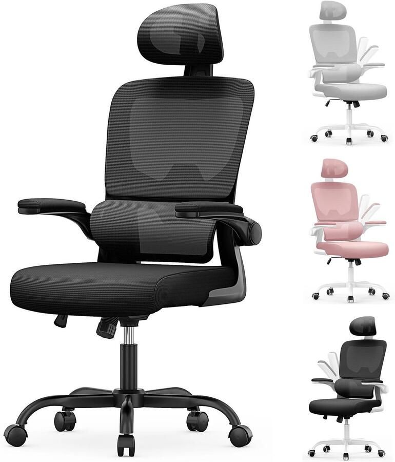 Sattire Ergonomische Bureaustoel van Gaas Bureaustoel Bureau StoelHefbare Gamingstoel met Hoge Rugleuning en 3D Lendensteun – Draaibaar en In Diepte Verstelbaar