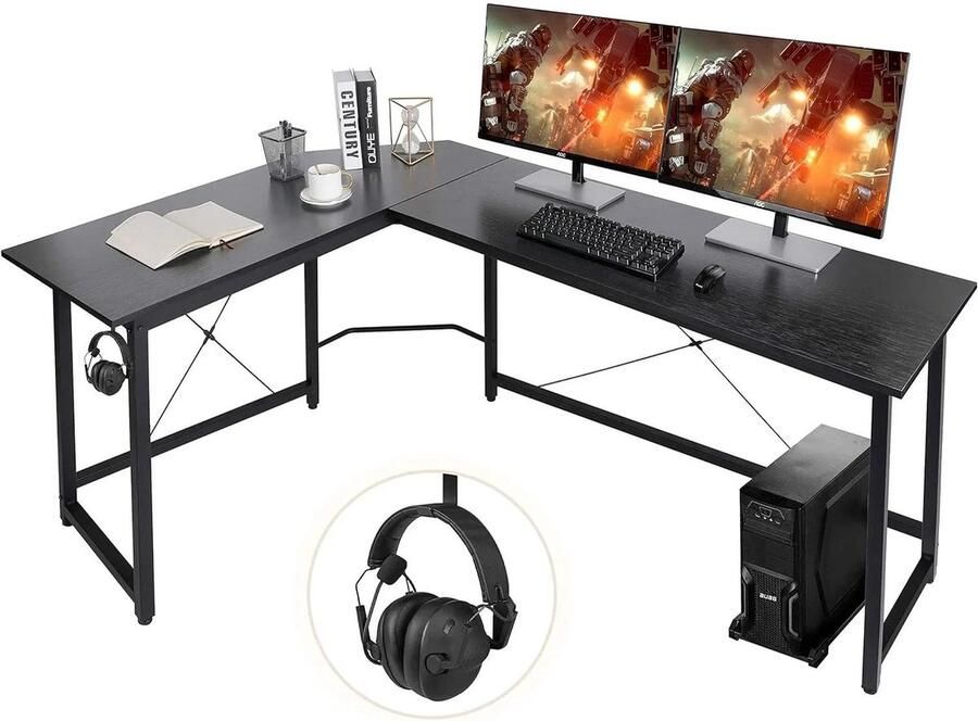 Sattire L-vormig Hoekbureau 170x120cm – Zwart – Gaming & Thuiskantoor Bureau – Laptop Werkstation & Studiebureau