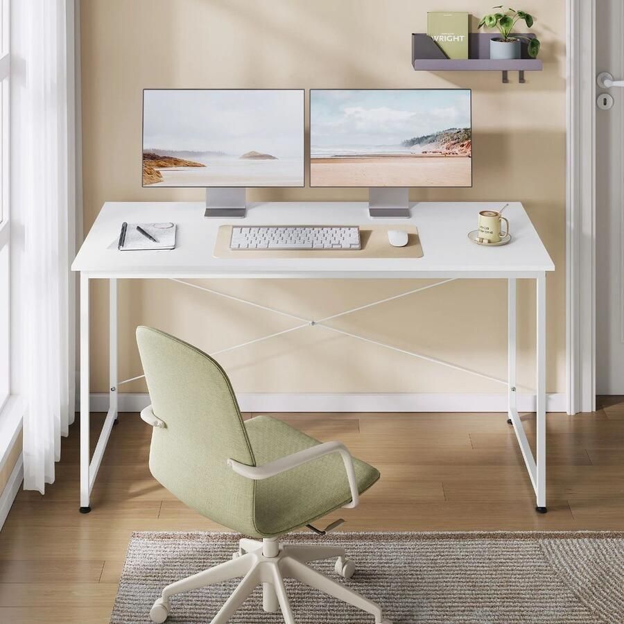 Sattire Modern Computerbureau met Metalen Frame – Groot Werkstation voor Thuis Kantoor & Gaming 120x60cm