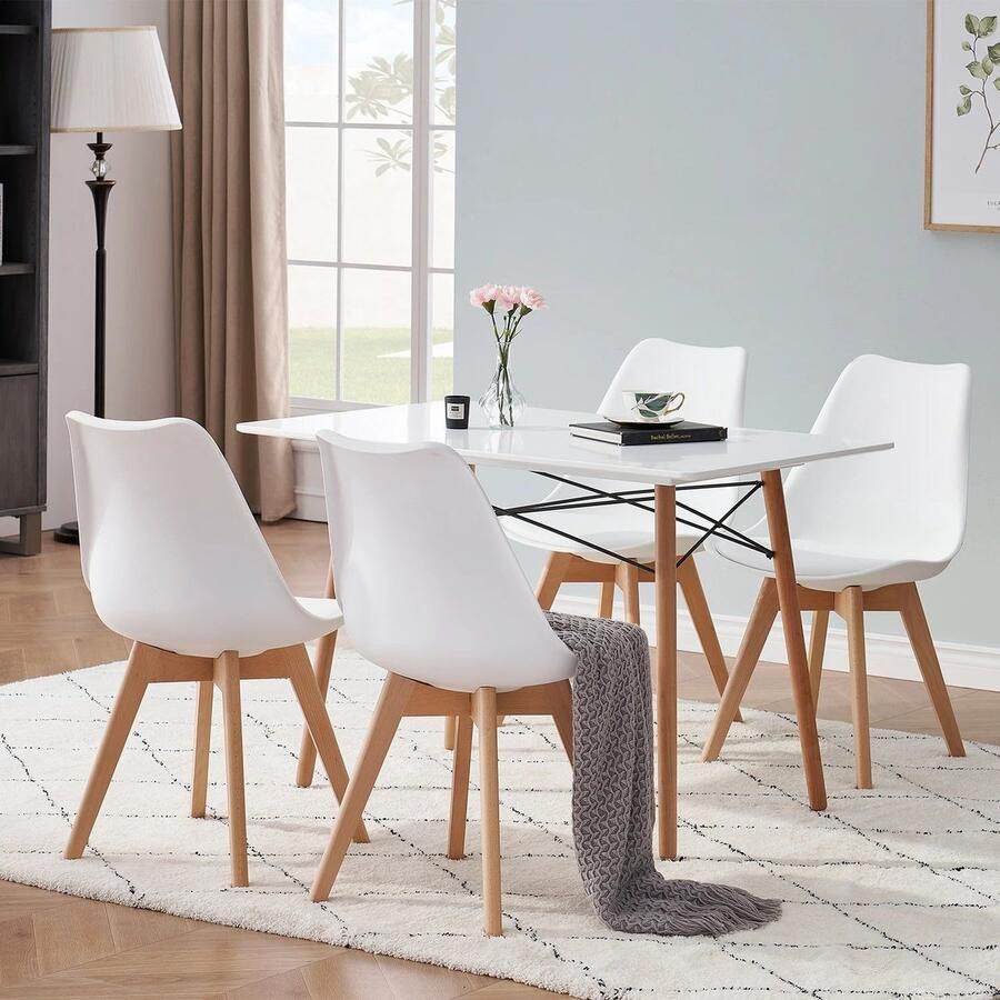 Sattire Eetkamerstoelen Set van 4 6 PU-gewatteerd Met Beukenhouten Poten – Eetkamerstoelen Set van 6 – Eetkamertafel – Meettafel Met Stoelen – Eetkamerstoelen Met Armleuning in Scandinavische stijl
