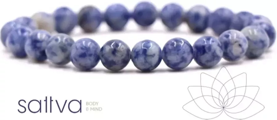 Sattva Rocks Sattva ANTI-STRESS Blue Spot Jasper kralenarmband met 8mm beads edelsteen Mala in kado zakje