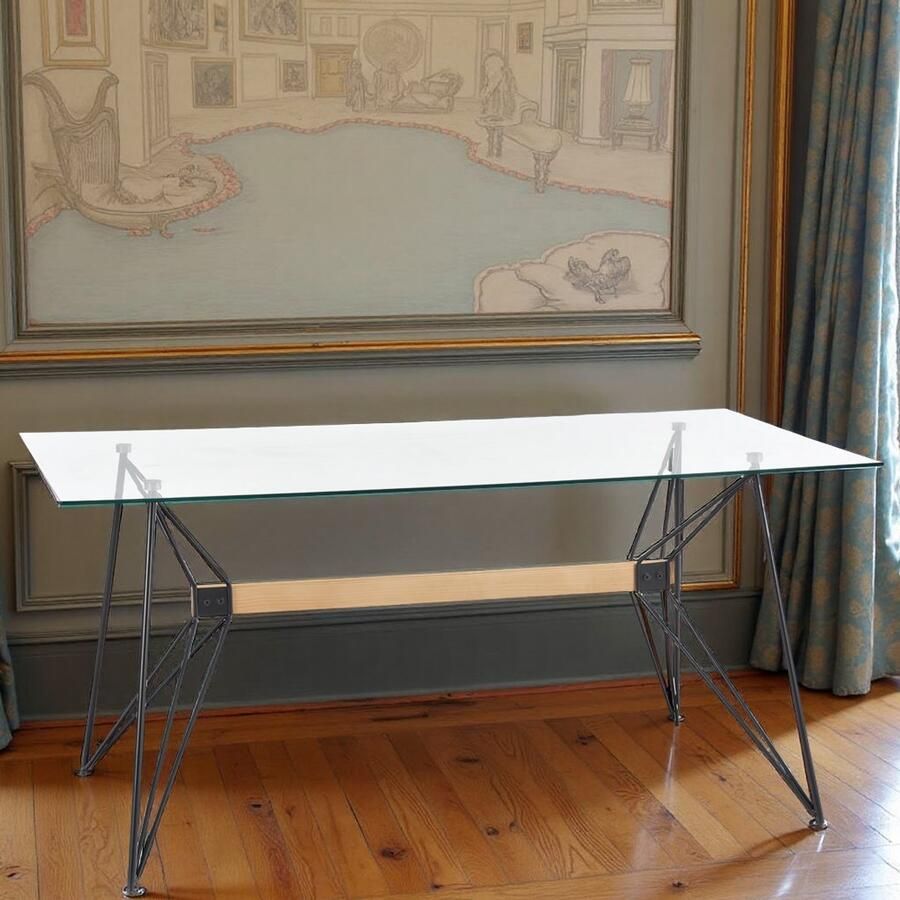 Savage Eettafel Luxe – Glazen Tafelblad & Zwart Beukenhouten Frame – 160x80 cm – Voor 4 Personen – Stijlvolle Rechthoekige Eettafel