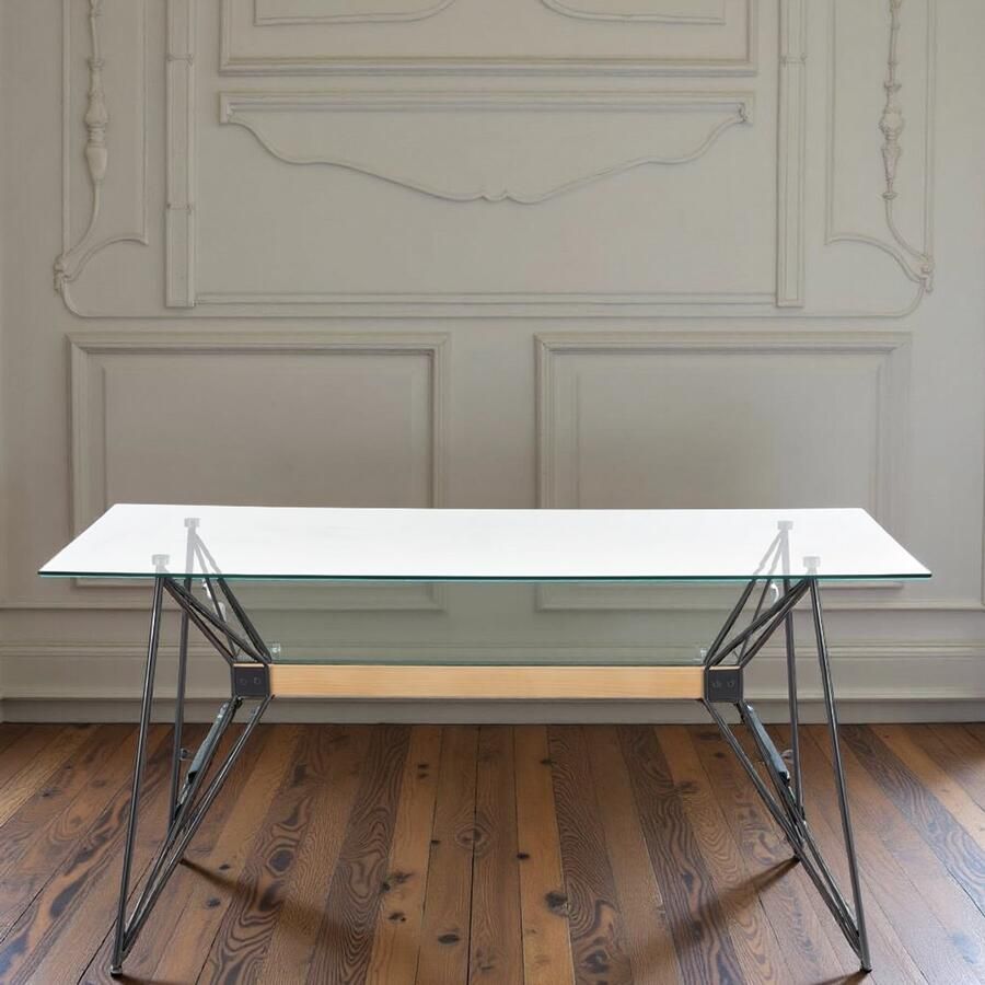 Savage Eettafel Luxe – Glazen Tafelblad & Zwart Beukenhouten Frame – 160x80 cm – Voor 4 Personen – Stijlvolle Rechthoekige Eettafel - Foto 1