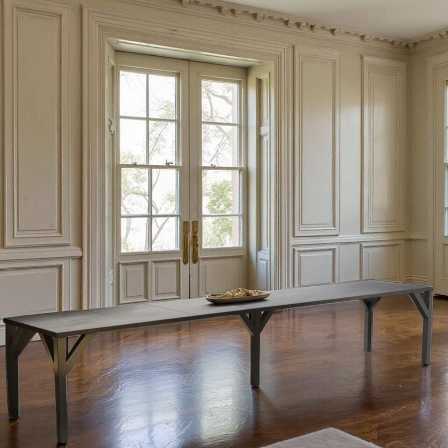 Savage Luxe Uitschuifbare Eettafel voor 10 Personen – Betonlook Tafelblad – Robuust Zwart Frame – Rechthoekige Industriële Tafel