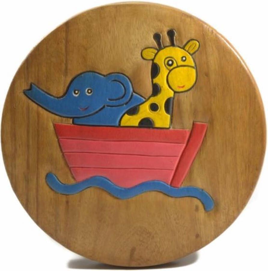 Sawahasa Krukje Acacciahout Naturel met print Ark van Noach 27cm Thailand Fairtrade