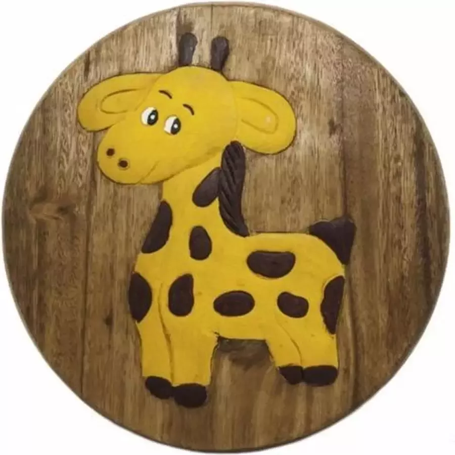 Sawahasa Krukje Acacciahout Naturel met print Giraffe 27cm Thailand Fairtrade