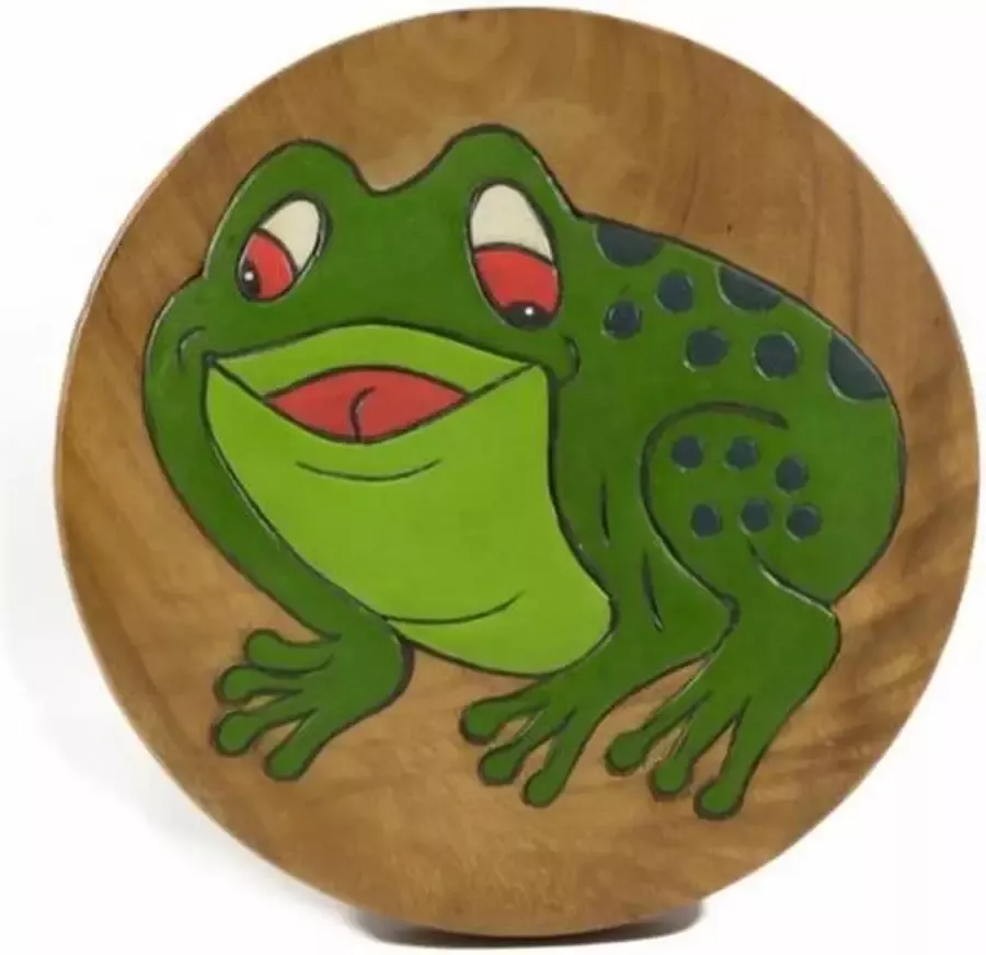 Sawahasa Krukje Acacciahout Naturel met print Kikker 27cm Thailand Fairtrade