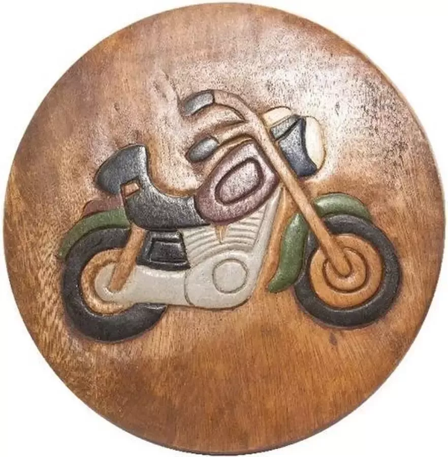 Sawahasa Krukje Acacciahout Naturel met print Motor 27cm Thailand Fairtrade