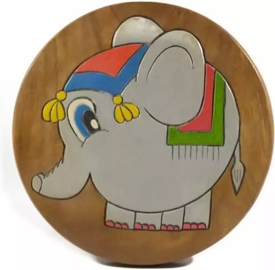 Sawahasa Krukje Acacciahout Naturel met print Olifant 27cm Thailand Fairtrade