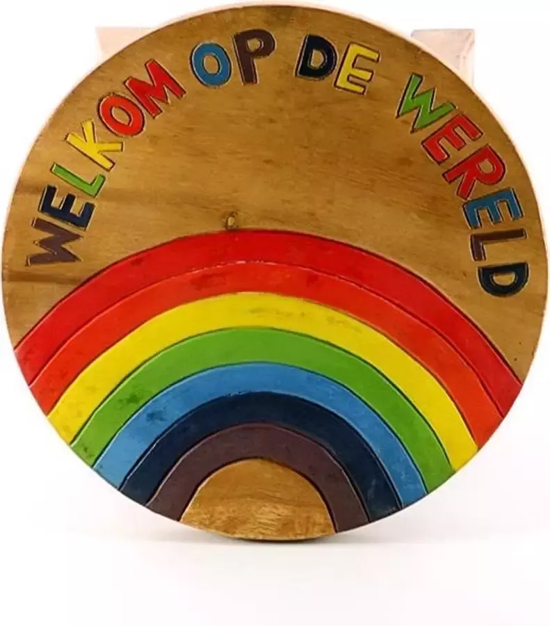 Sawahasa Krukje Acacciahout Naturel met print Regenboog 27cm Thailand Fairtrade