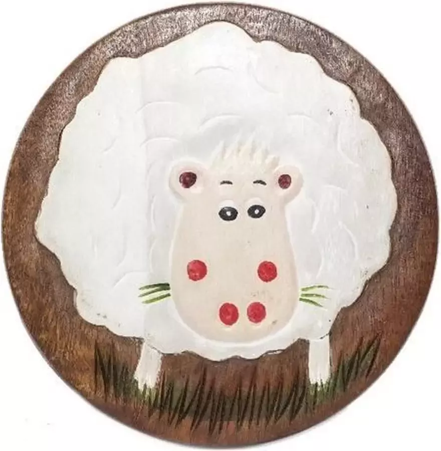 Sawahasa Krukje Acacciahout Naturel met print Schaap 27cm Thailand Fairtrade