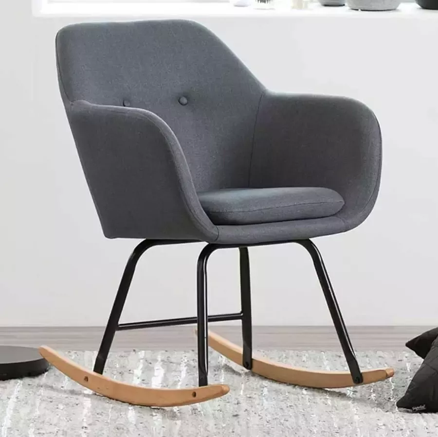 Meubelen-Online Fauteuil Fancy schommelstoel stof donker grijs - Foto 2