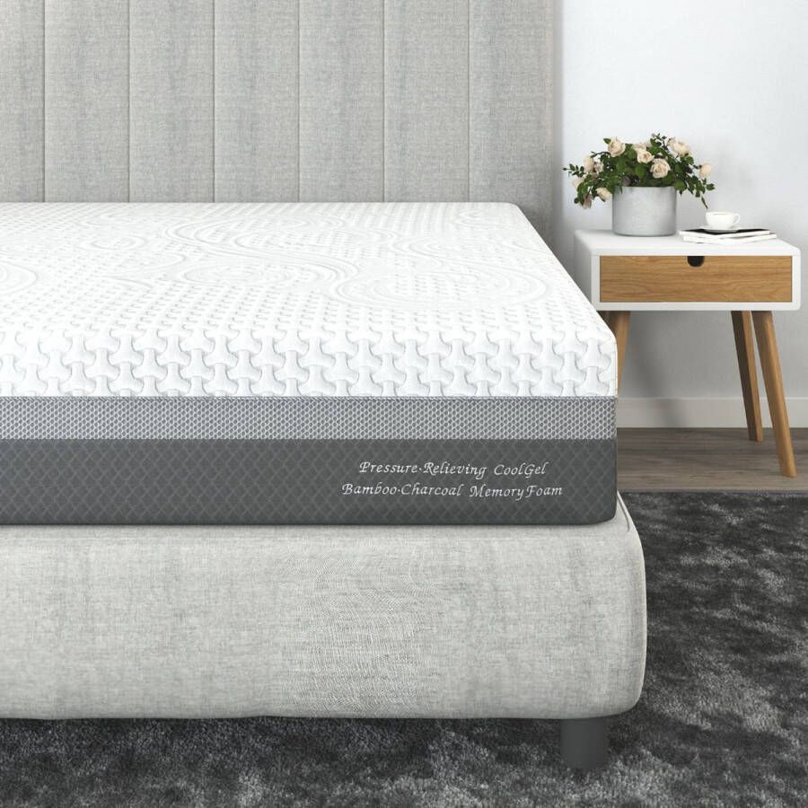 SCARNATTI Cool Gel Memory Foam Matras 27 cm 90 x 200 cm 7-zones visco-elastisch en koudschuimmatras verrijkt met groene thee en bamboe houtskool Zero-Partner-Disturbance - Foto 1