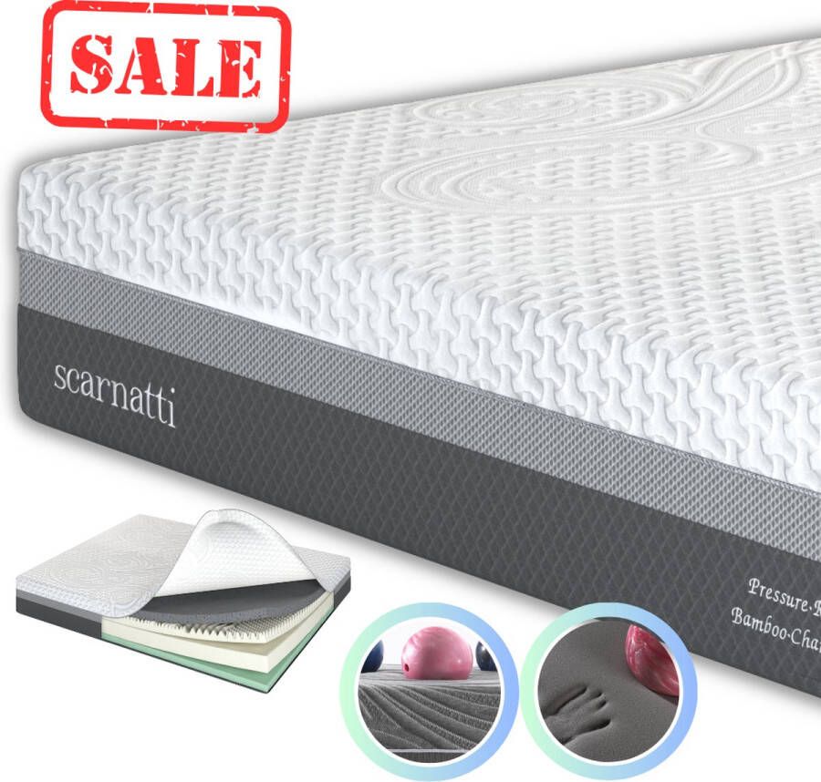 SCARNATTI Cool Gel Memory Foam Matras 27 cm 90 x 200 cm 7-zones visco-elastisch en koudschuimmatras verrijkt met groene thee en bamboe houtskool Zero-Partner-Disturbance - Foto 4