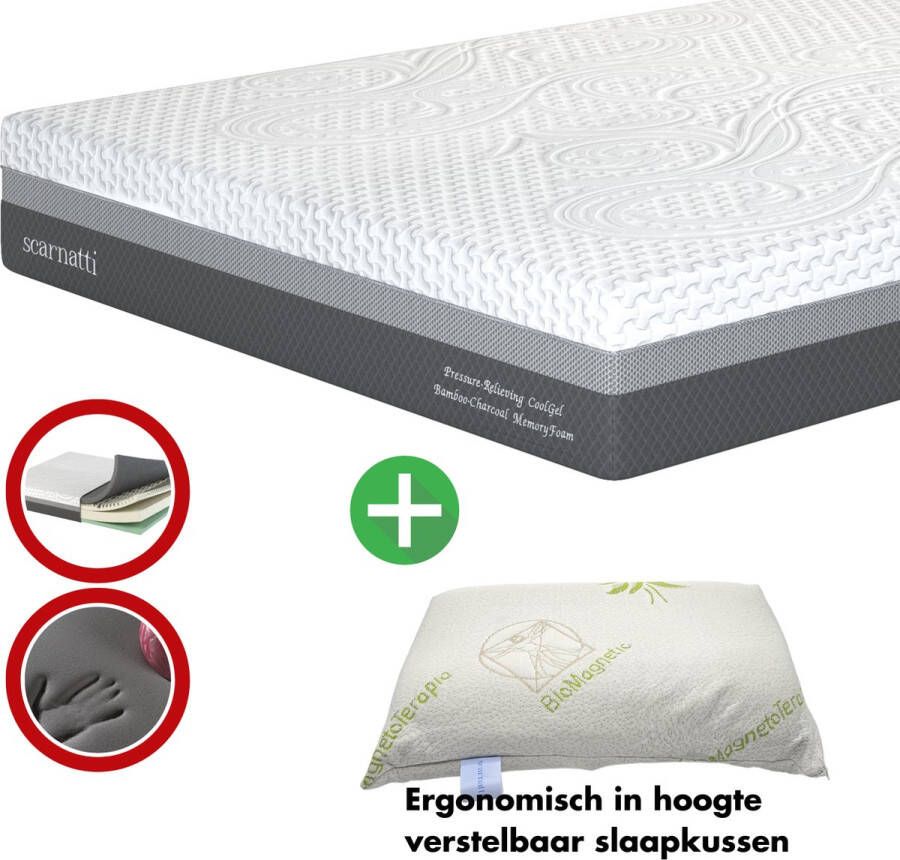 SCARNATTI Comfort Matrassen 140 x 200 cm 18 cm Matras Bamboe Nasa 2in1 Koudschuim Traagschuim CoolGel 7 zone + kussens